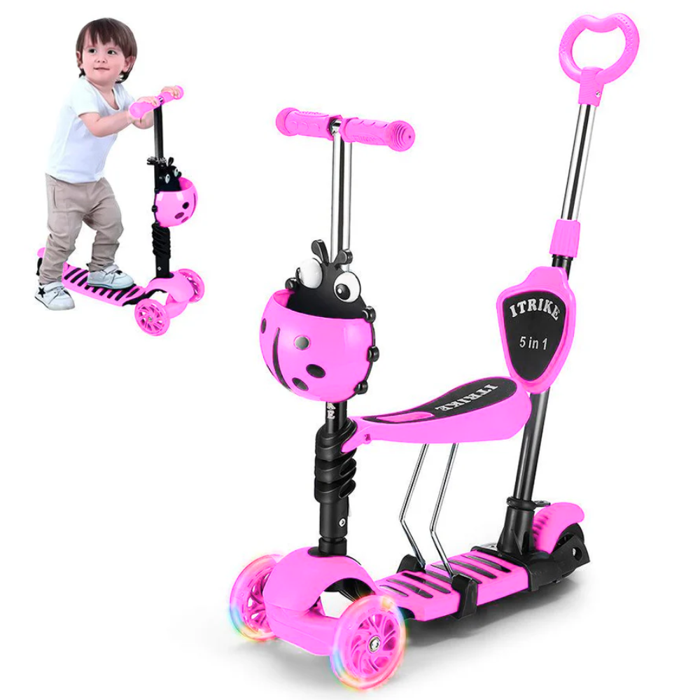 Patineta Para Niños Scooter Mariquita Luces Led Ajustable