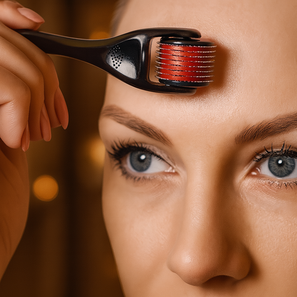 Derma Roller Facial 0.5mm 540 Agujas Acero Antiedad Cicatrices Piel Microneedling Reafirmante Poros Manchas Serums