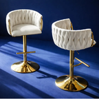 Set X2 Sillas Bar Butaco Alta Giratoria Barra Cocina Premium Cromado Blanco