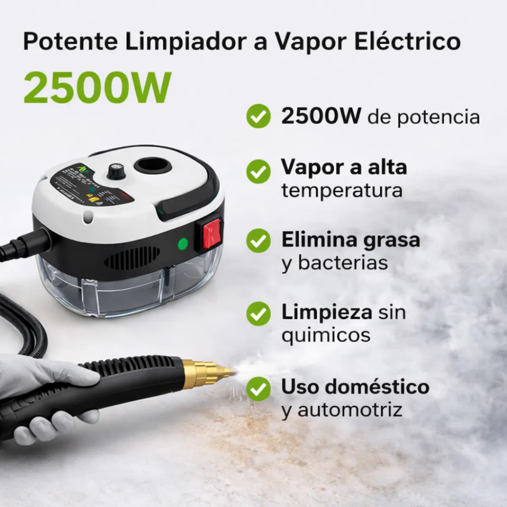 Limpiador a Vapor Eléctrico de Alta Presión 2500W Portátil para Hogar y Cocina