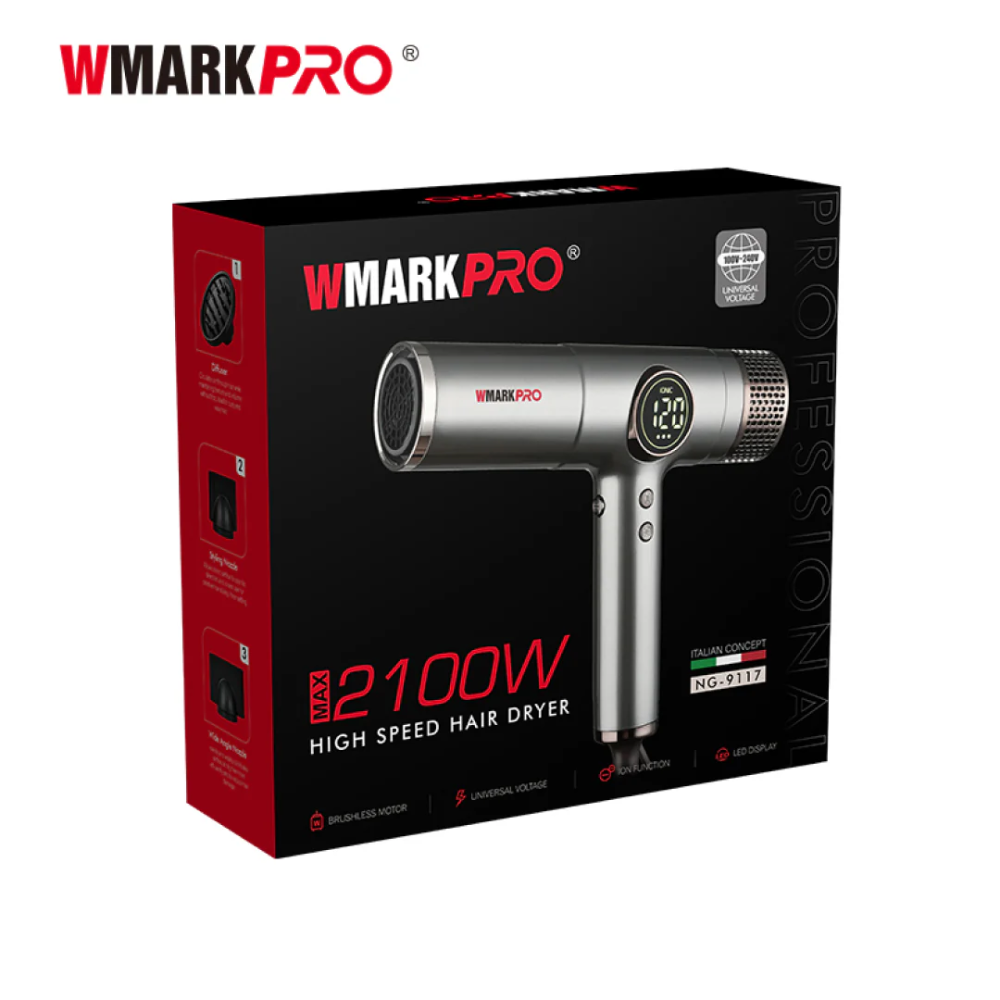 Secador Cabello Profesional Ultra Silencioso WMARK Pro 2100W Pantalla Digital