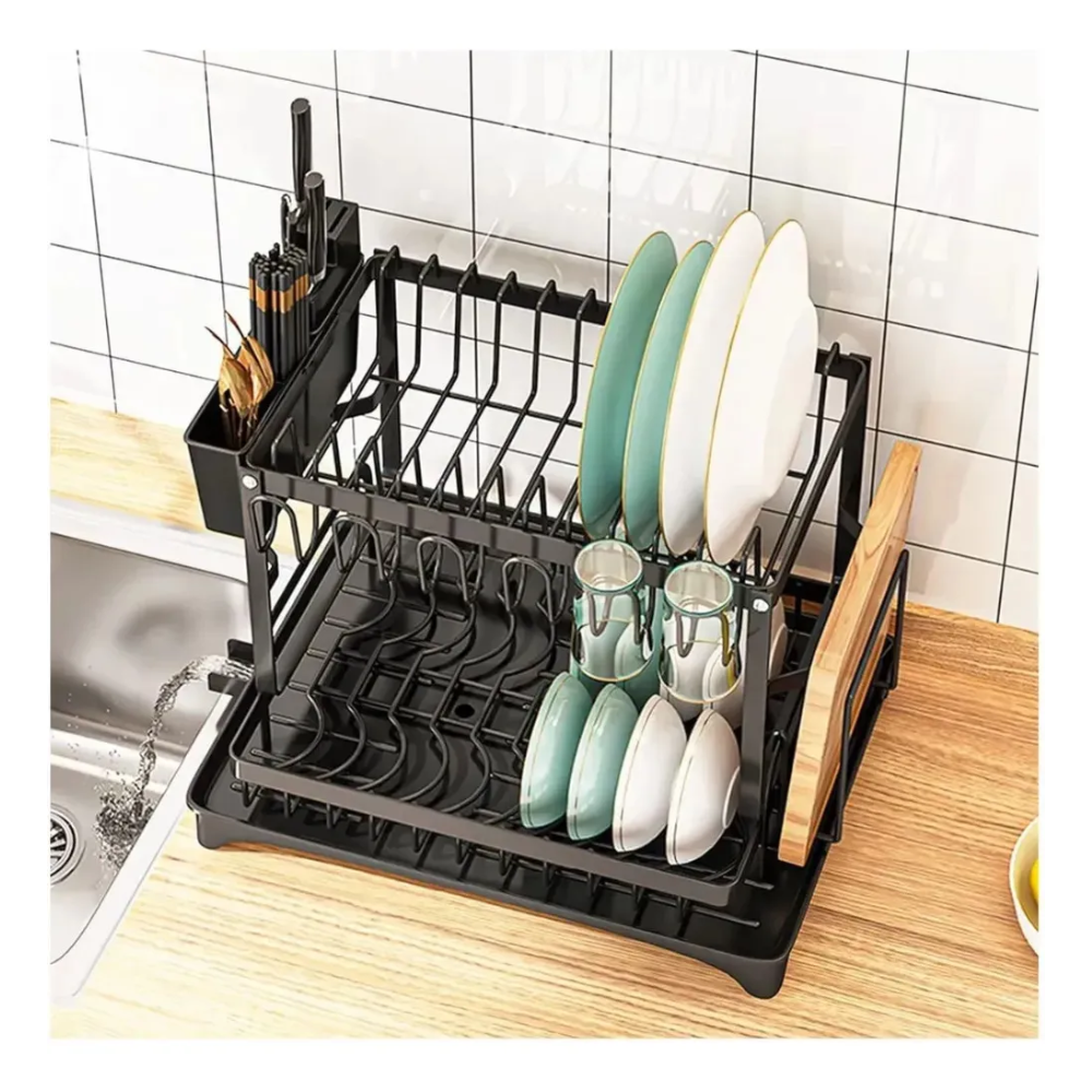 Escurridor Inoxidable Platero 2 Niveles Estante Cocina 43cm Negro