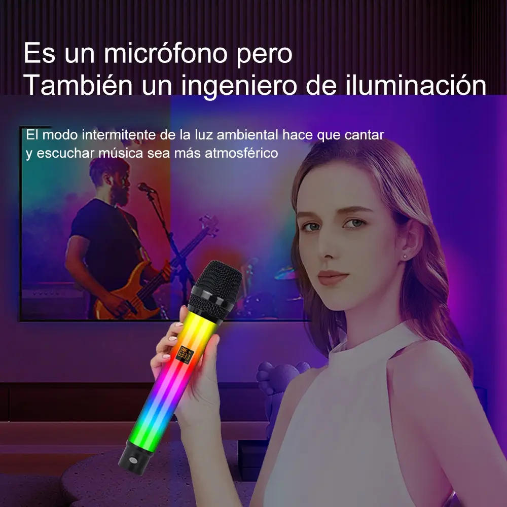 Micrófono Inalámbrico Doble Karaoke Dinámico Profesional Rgb