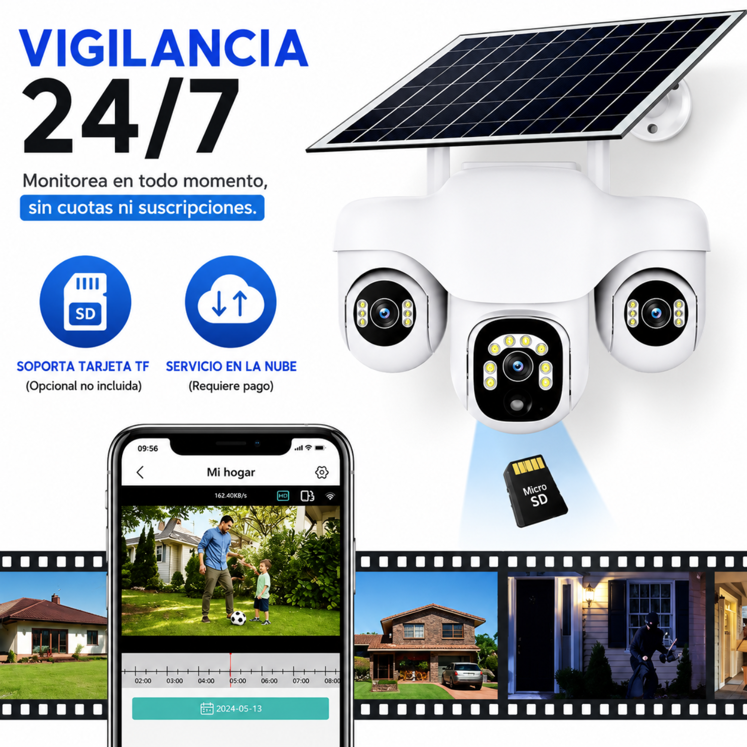Cámara Solar Wifi 3 Lentes Robotica Seguimiento Automático