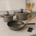 Bateria Cocina Ollas 5 Piezas Marmol Antiadherente Premium Gris