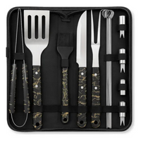 Kit Asados Parrilla BBQ Estuche 11 Piezas + Soplador Manual