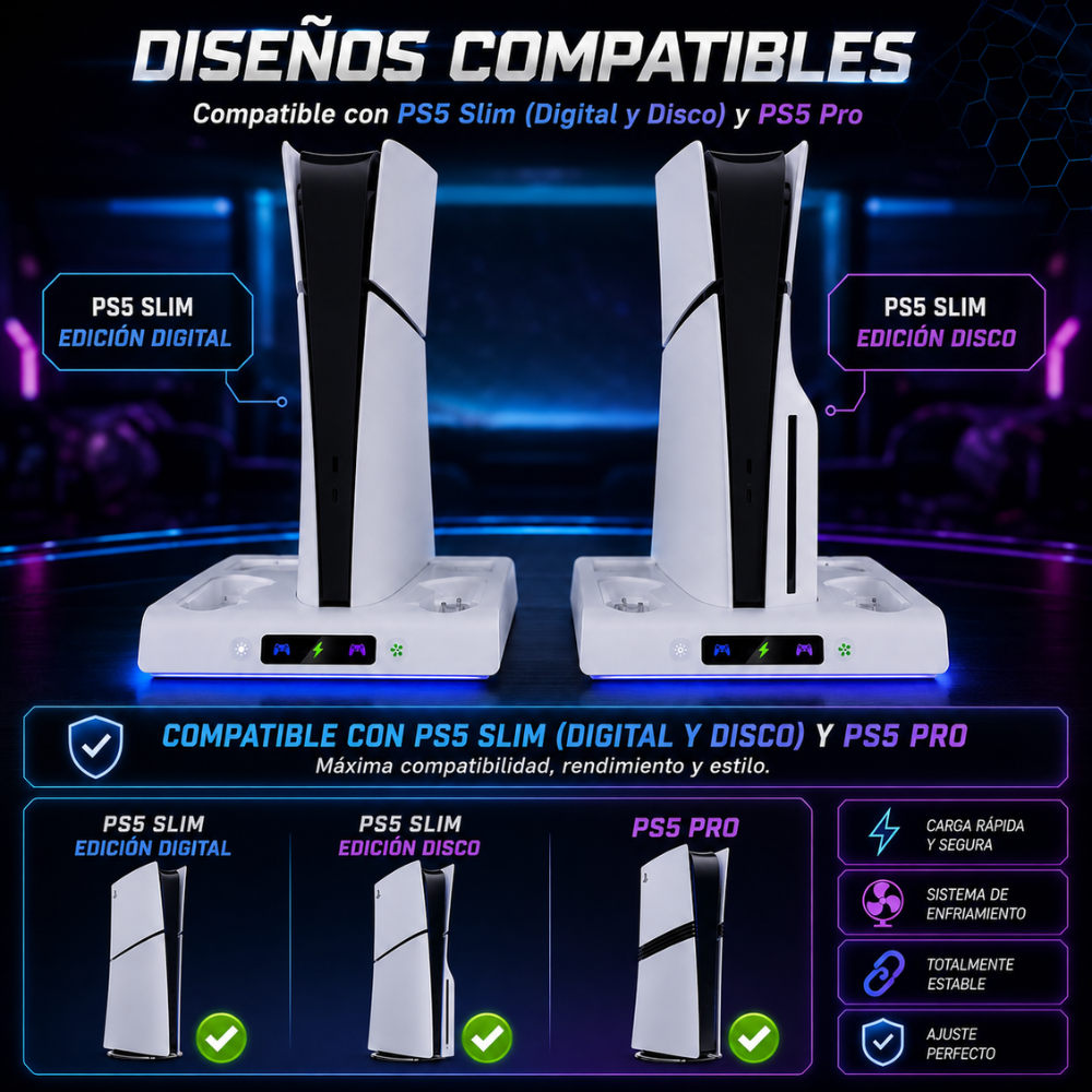 Base Refrigerante Ps5 Carga Rapida Indicador Led Premium