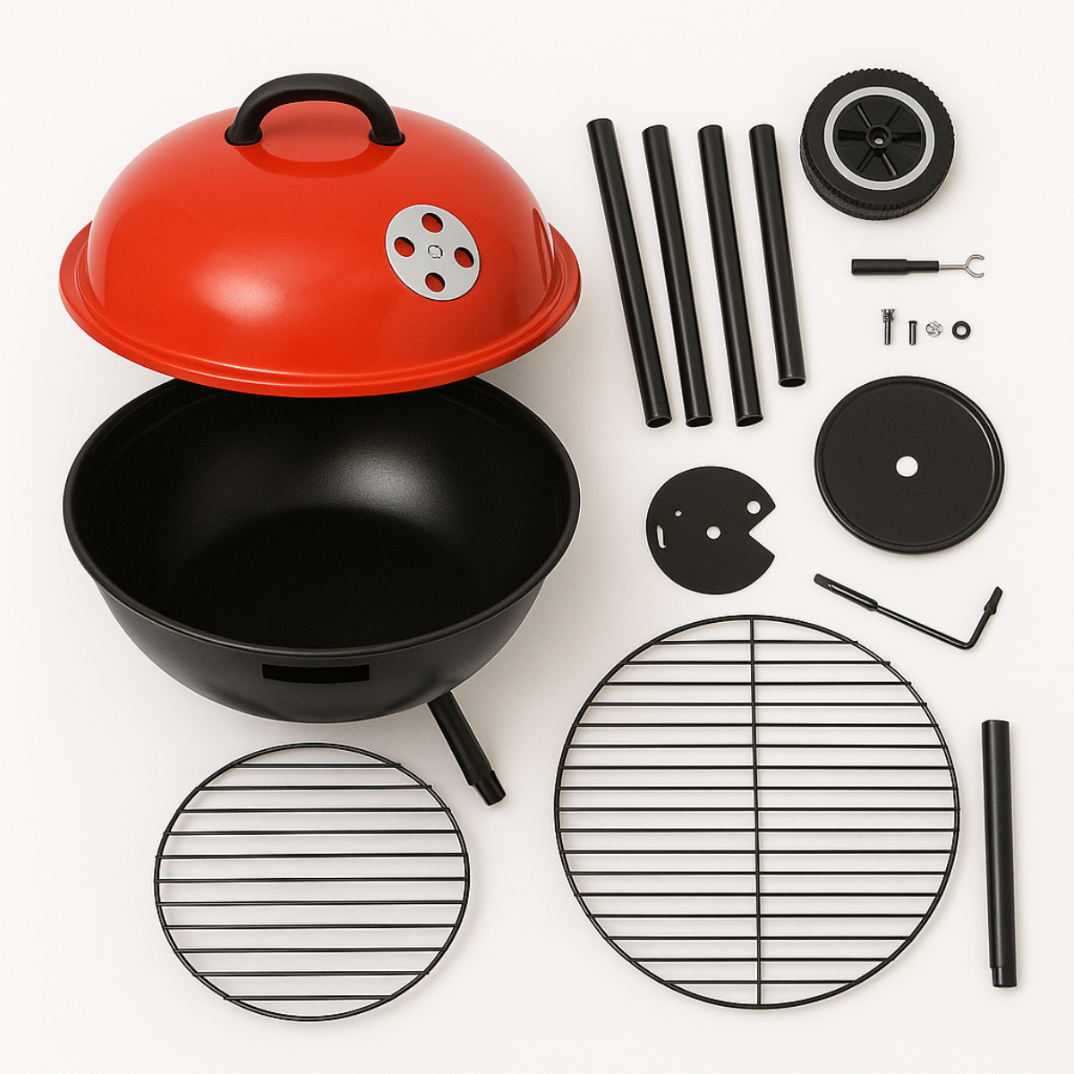 🔥Asador Portátil de Carbón con Ruedas y Tapa Esmaltada 🍖