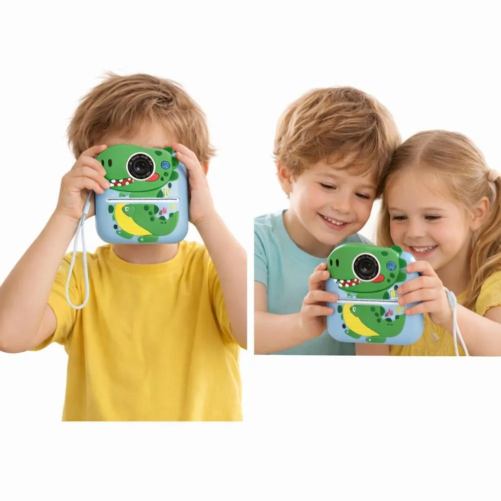 Cámara Infantil Instantánea Con Impresora Dinosaurio Color Verde