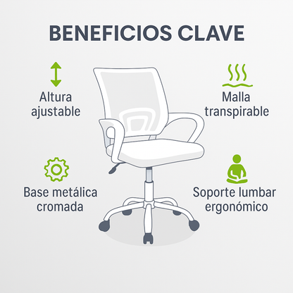 Silla Ejecutiva Ergonómica de Oficina Malla Negra | Ajustable, Ruedas, Apoyabrazos