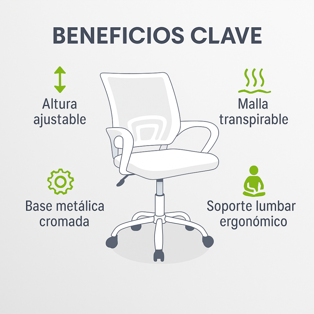 Silla Ejecutiva Ergonómica de Oficina Malla Negra | Ajustable, Ruedas, Apoyabrazos