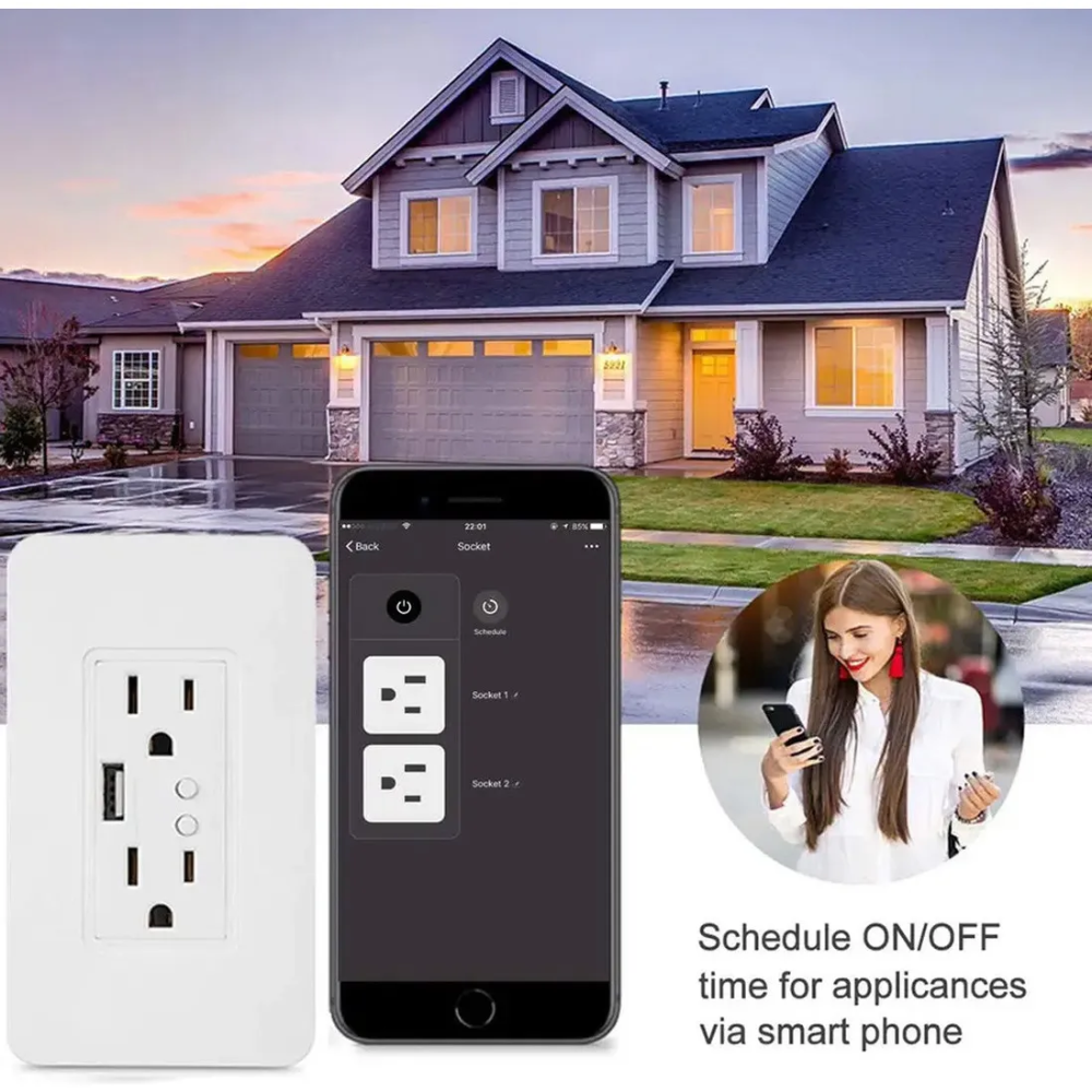 Toma Corriente Doble Inteligente Wifi App Alexa Google Home