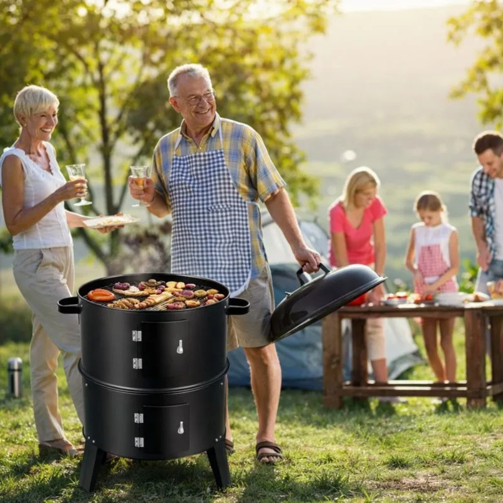 Barril Asador Ahumador Parilla Brasero 80cm Portátil 3 En 1