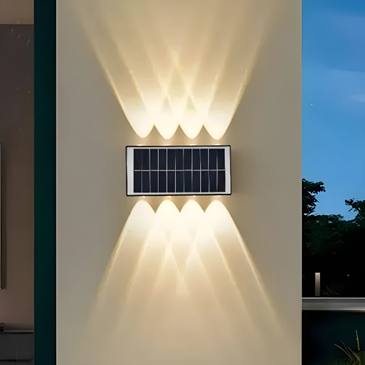 Lámpara Panel Solar Pared Exterior Luz Cálida Decorativa