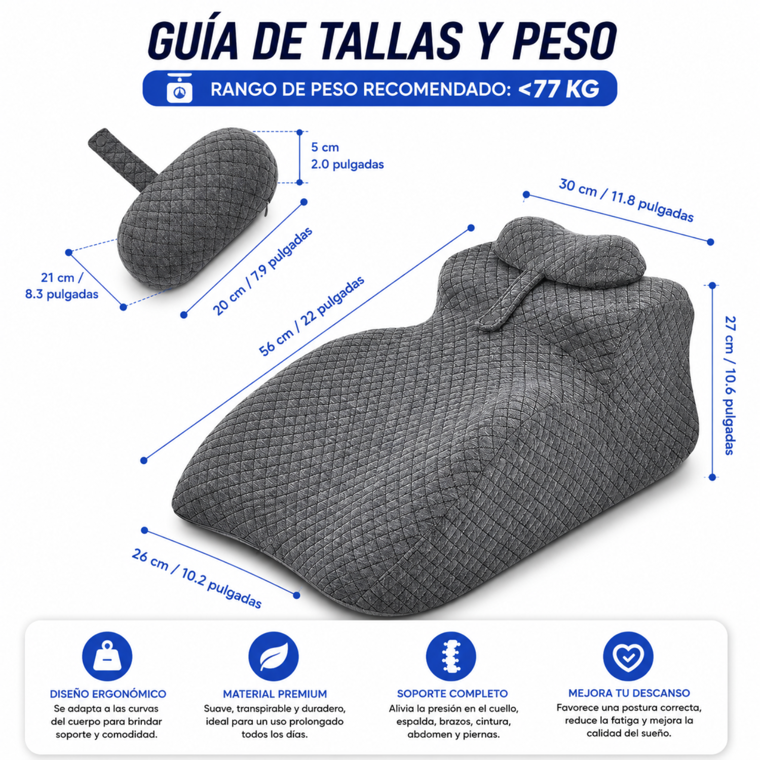 Almohada Cojín Ortopédico Espuma Memoria Soporte Cervical