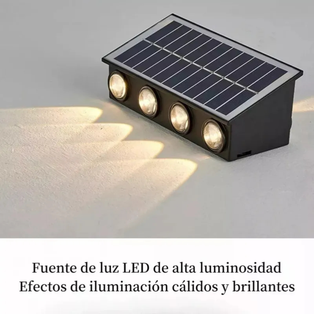 Lámpara Panel Solar Pared Exterior Luz Cálida Decorativa