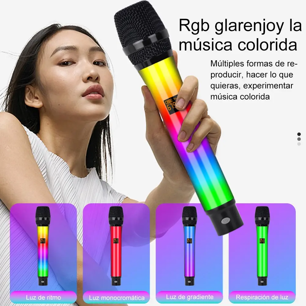 Micrófono Inalámbrico Doble Karaoke Dinámico Profesional Rgb