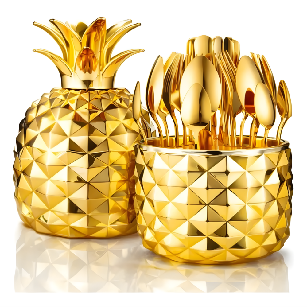 Juego Cubiertos 24 Piezas Acero Inoxidable Decorativos Piña