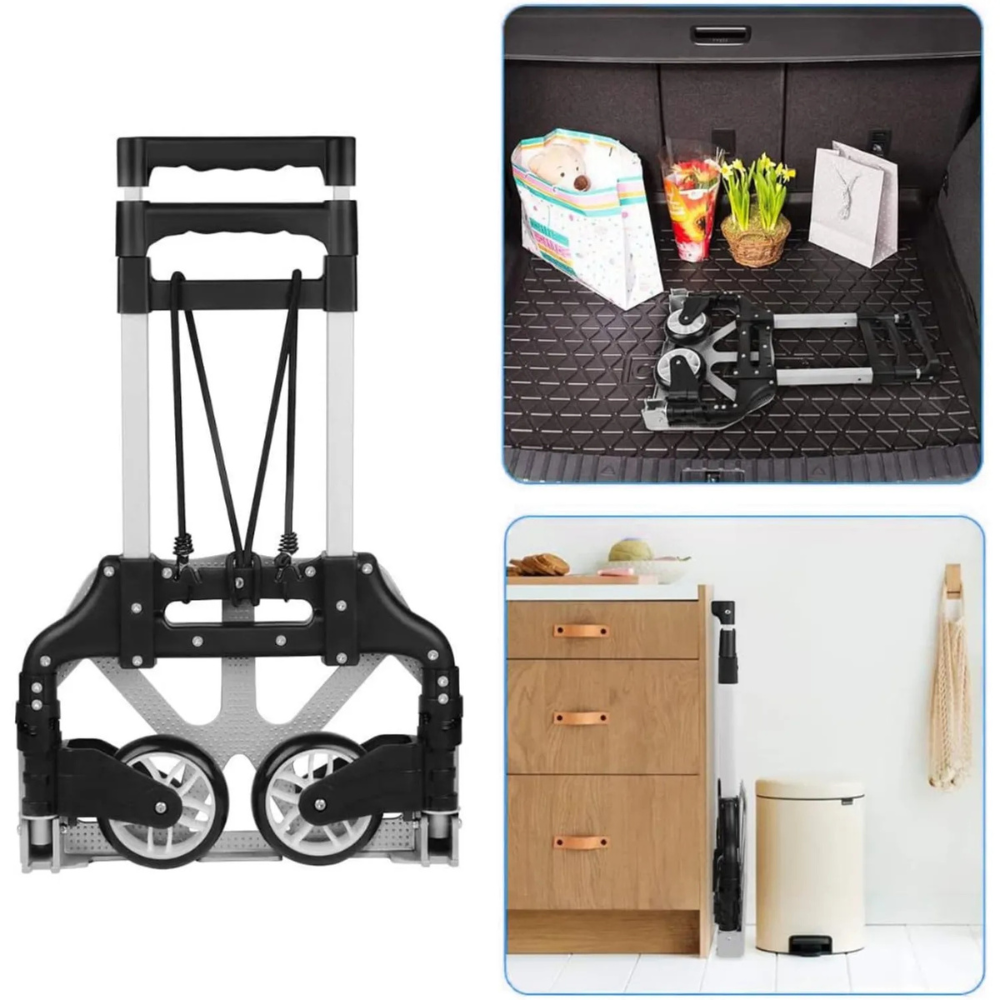 Carretilla aluminio Plegable 3 Ruedas 80 kg Portátil Gomas de Sujeción ligera y resistente