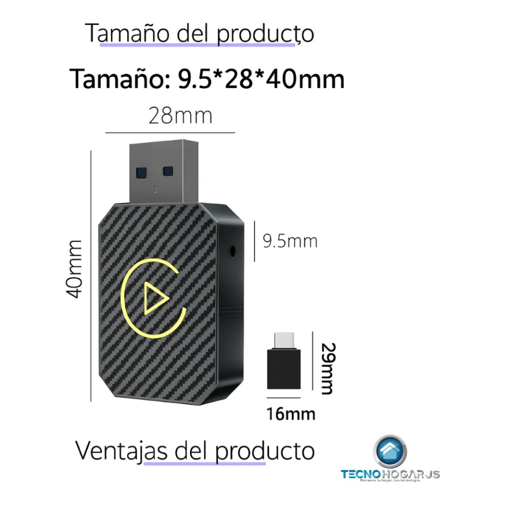 Car Play Android Auto Inalámbrico Adaptador Usb Tecnohogarjs