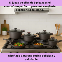 Bateria Cocina Ollas 9 Piezas Marmol Antiadherente Premium Gris