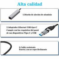 Convertidor USB Tipo C a 3 Puertos USB + Puerto RJ45 Red Ethernet Alta Velocidad