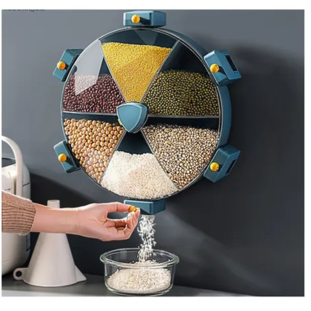 🎯 Dispensador Giratorio Multigrano 6 Compartimentos Pared 360° 🍚🌽