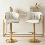 Set X2 Sillas Bar Butaco Alta Giratoria Barra Cocina Premium Cromado Blanco