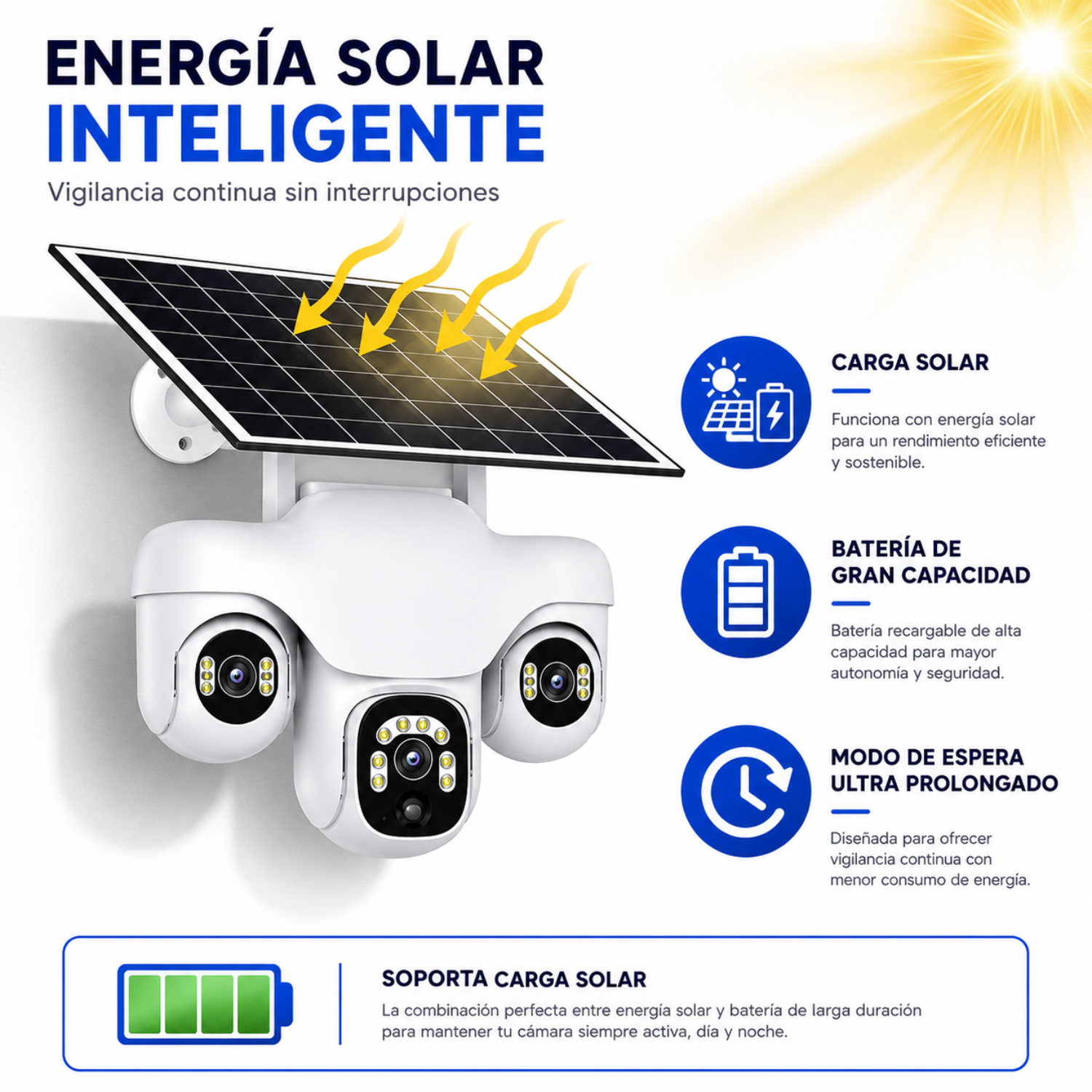 Cámara Solar Wifi 3 Lentes Robotica Seguimiento Automático