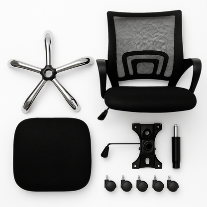 Silla Ejecutiva Ergonómica de Oficina Malla Negra | Ajustable, Ruedas, Apoyabrazos