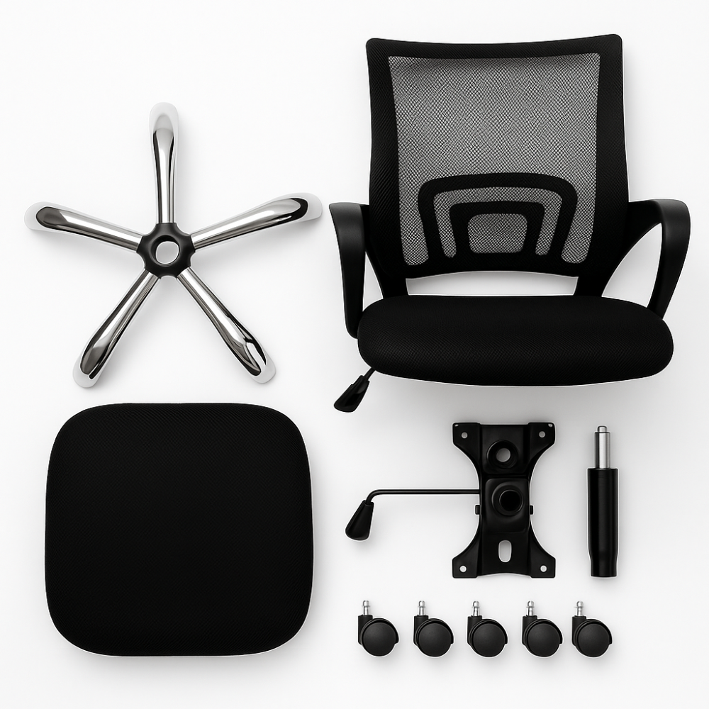 Silla Ejecutiva Ergonómica de Oficina Malla Negra | Ajustable, Ruedas, Apoyabrazos