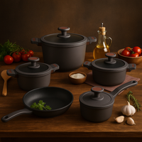 Thumbnail for Bateria Cocina Ollas 9 Piezas Marmol Antiadherente Premium Gris