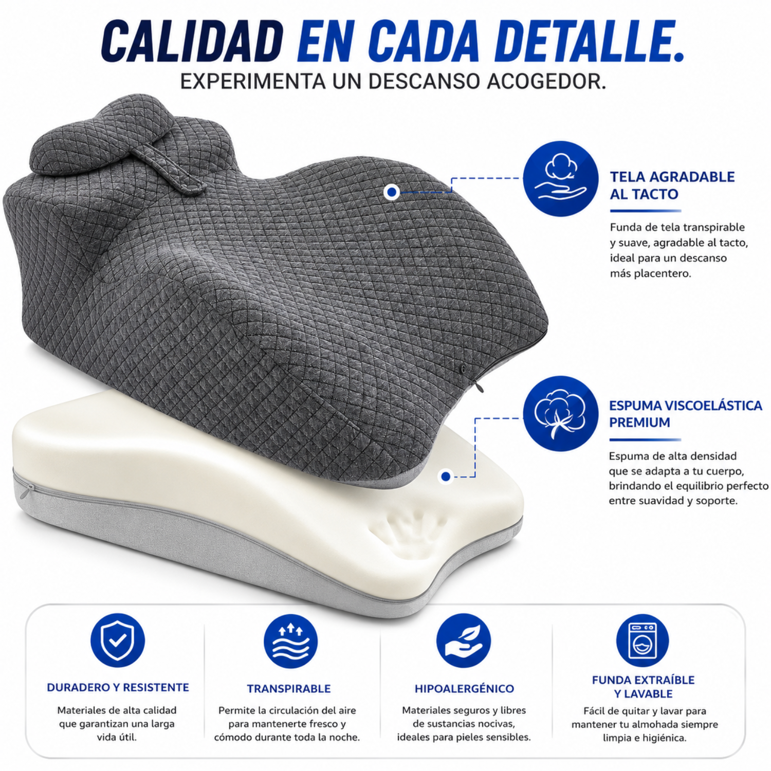Almohada Cojín Ortopédico Espuma Memoria Soporte Cervical