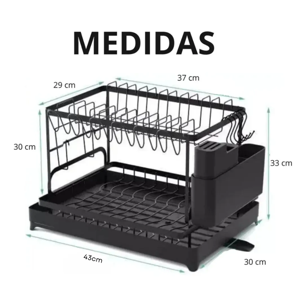 Escurridor Inoxidable Platero 2 Niveles Estante Cocina 43cm Negro