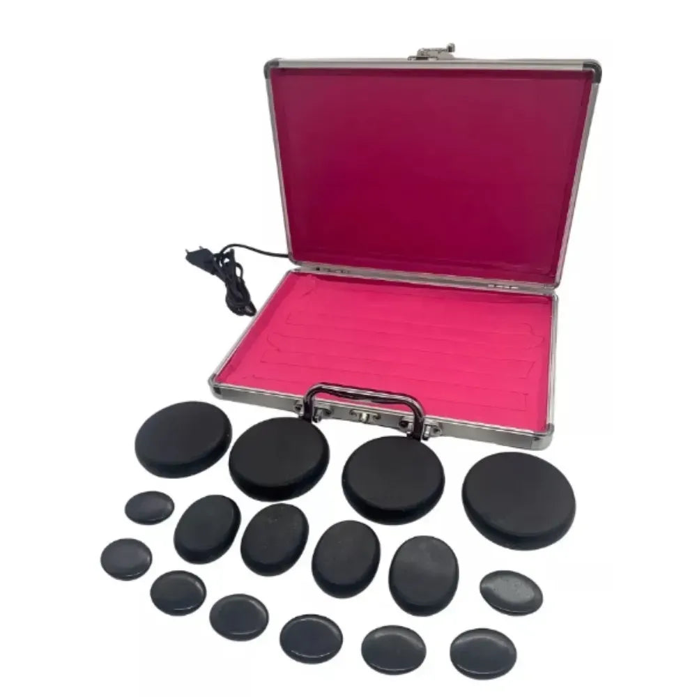 Kit de terapia con piedras calientes volcánicas de 16 pulgadas