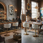 Set X2 Sillas Bar Butaco Alta Giratoria Barra Cocina Premium Cromado Blanco