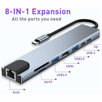 Thumbnail for Adaptador Hub 8 En 1 Tipo C Hdmi Puerto Land Usb Mac Y Pc Sd
