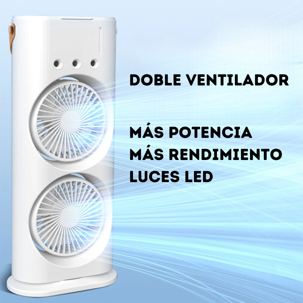 ❄️Aire Acondicionado Doble Portátil Recargable 3 En 1 Luz Led❄️