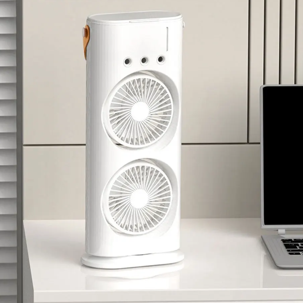 ❄️Aire Acondicionado Doble Portátil Recargable 3 En 1 Luz Led❄️