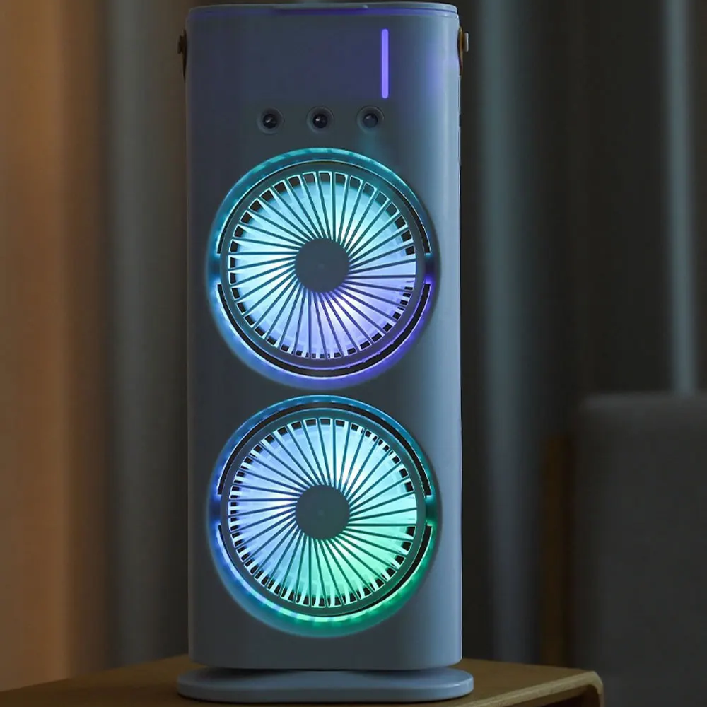 ❄️Aire Acondicionado Doble Portátil Recargable 3 En 1 Luz Led❄️