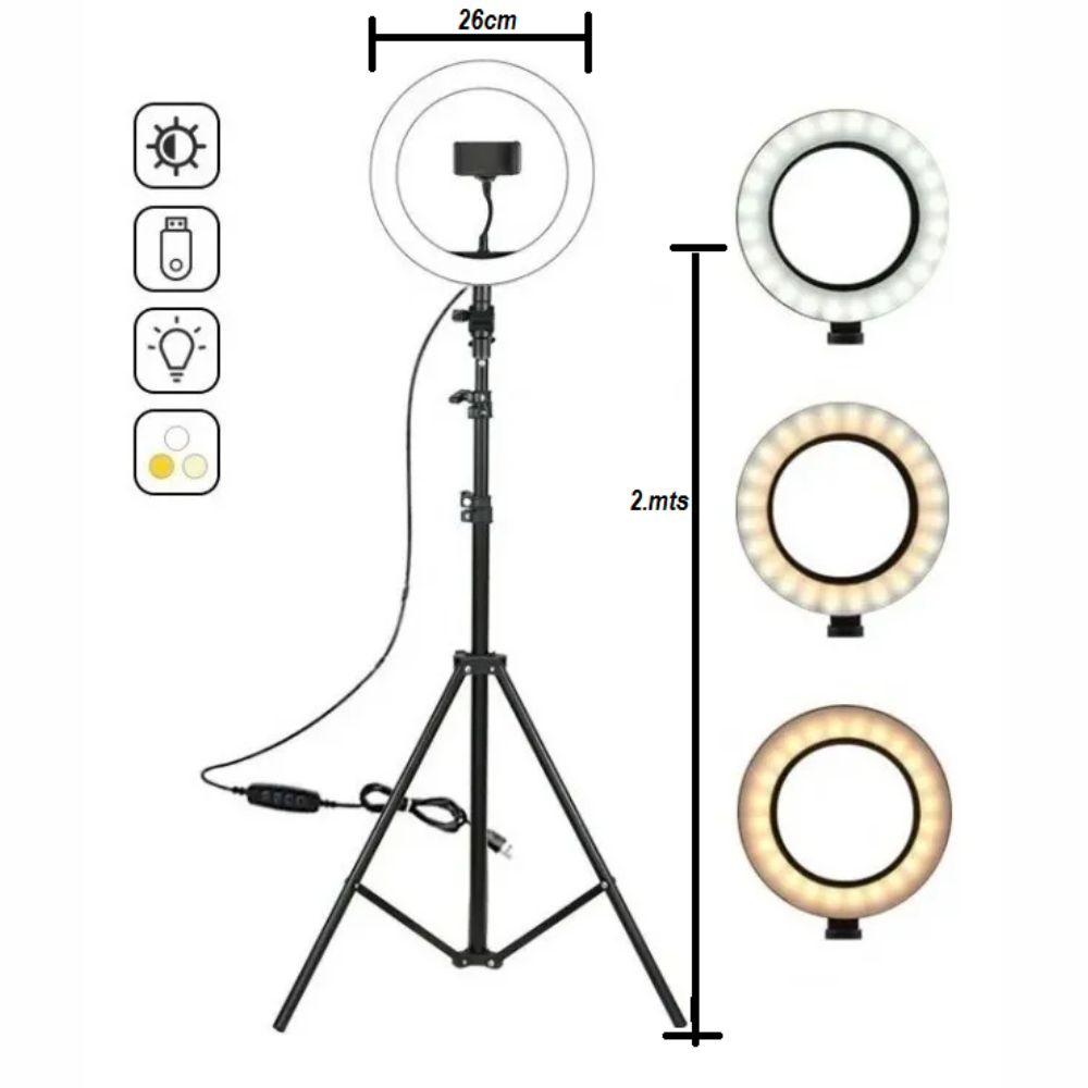 Aro Luz 26 Cm Led Cálido Trípode Profesional 2 Mts Inteligente