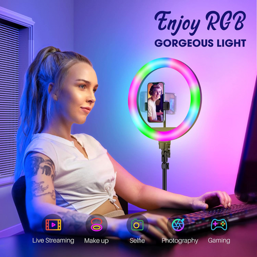 Aro Luz RGB 36cm MJ-36 Multicolor Trípode Control Soporte Celular