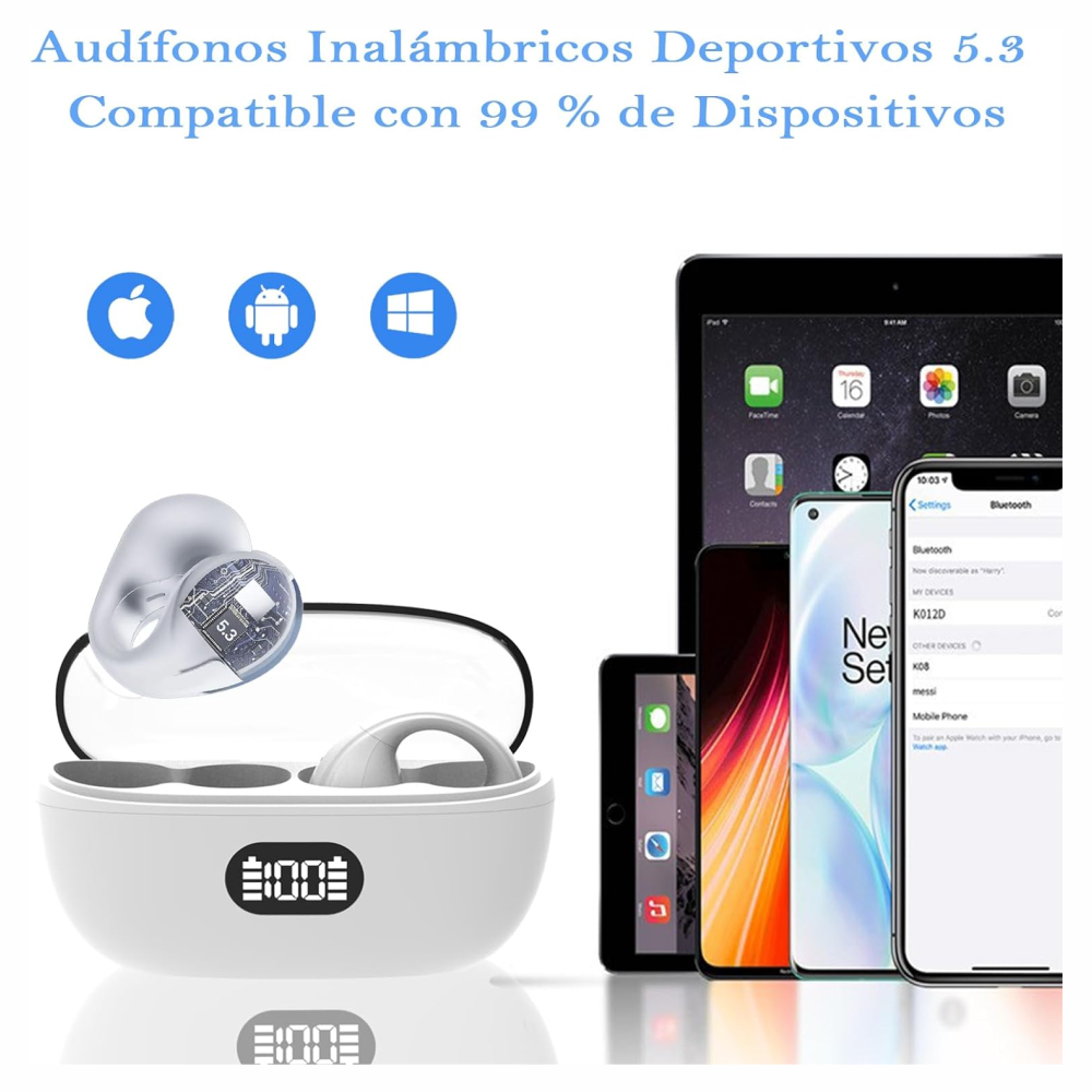 Audífonos Conducción Ósea Clic Inalámbricos Bluetooth P3 Silicona
