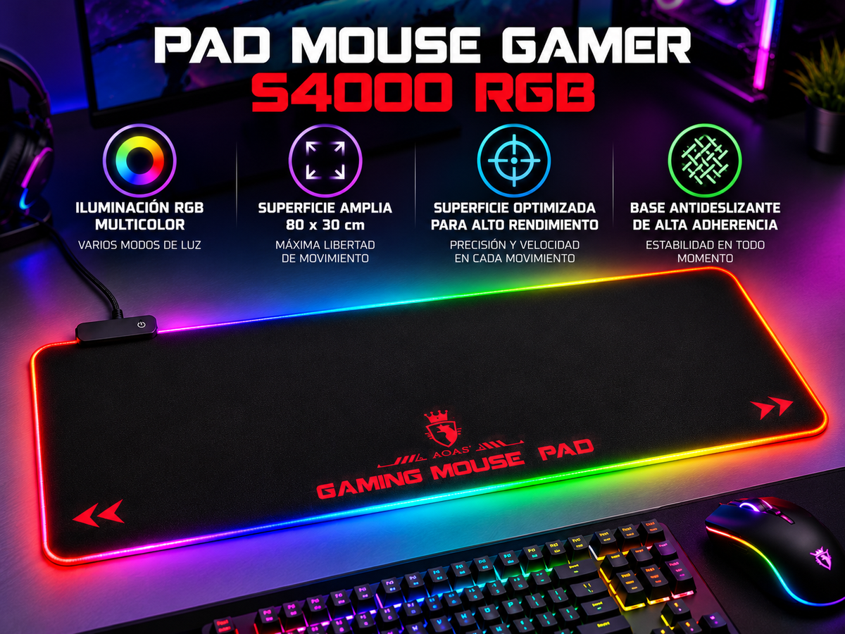 Mouse Pad Gamer Rgb Xl  Impermebale 80x30cm 4mm Usb