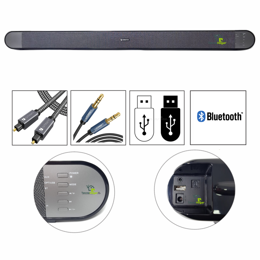 Barra De Sonido Sonivox Estéreo Soundbar Usb Aux Opt Av