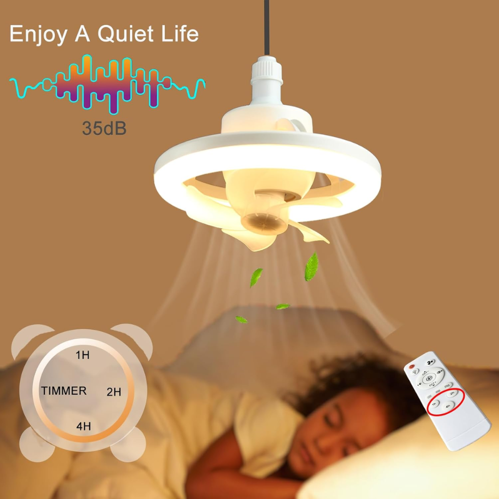 💡🌬️ Bombillo Led Con Ventilador Giratorio 60w + Control Remoto 🚀