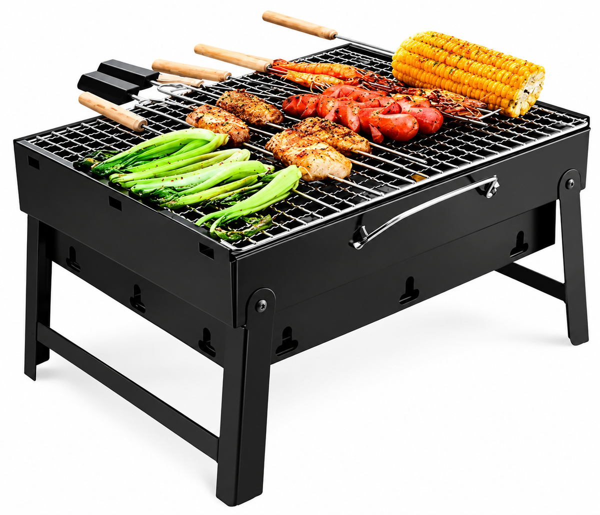 Asador Mini Plegable Portátil Carbón Camping Picnic 43x29 Cm Negro