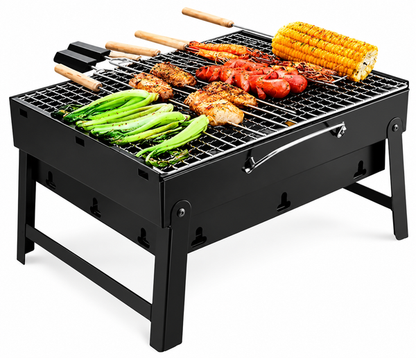 Asador Mini Plegable Portátil Carbón Camping Picnic 43x29 Cm Negro