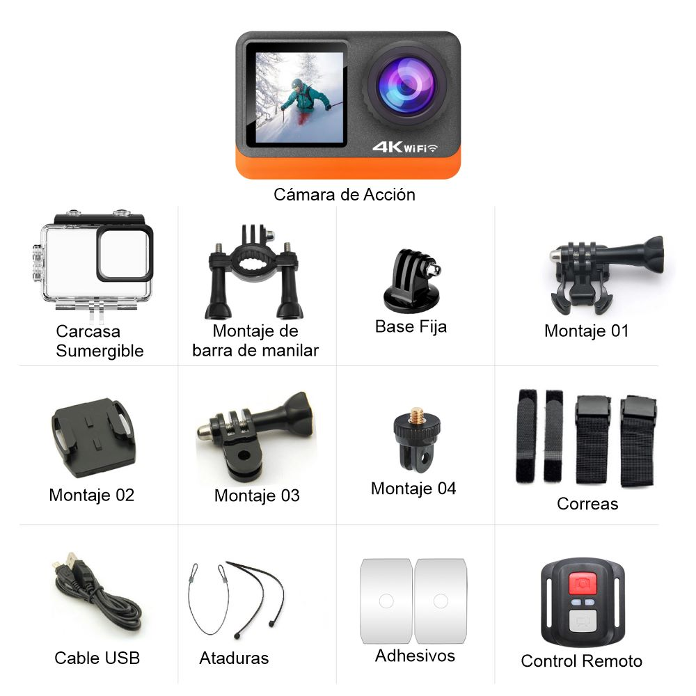 Cámara Deportiva Wifi 4k Nativo Filtros Cambiables Sports Dv