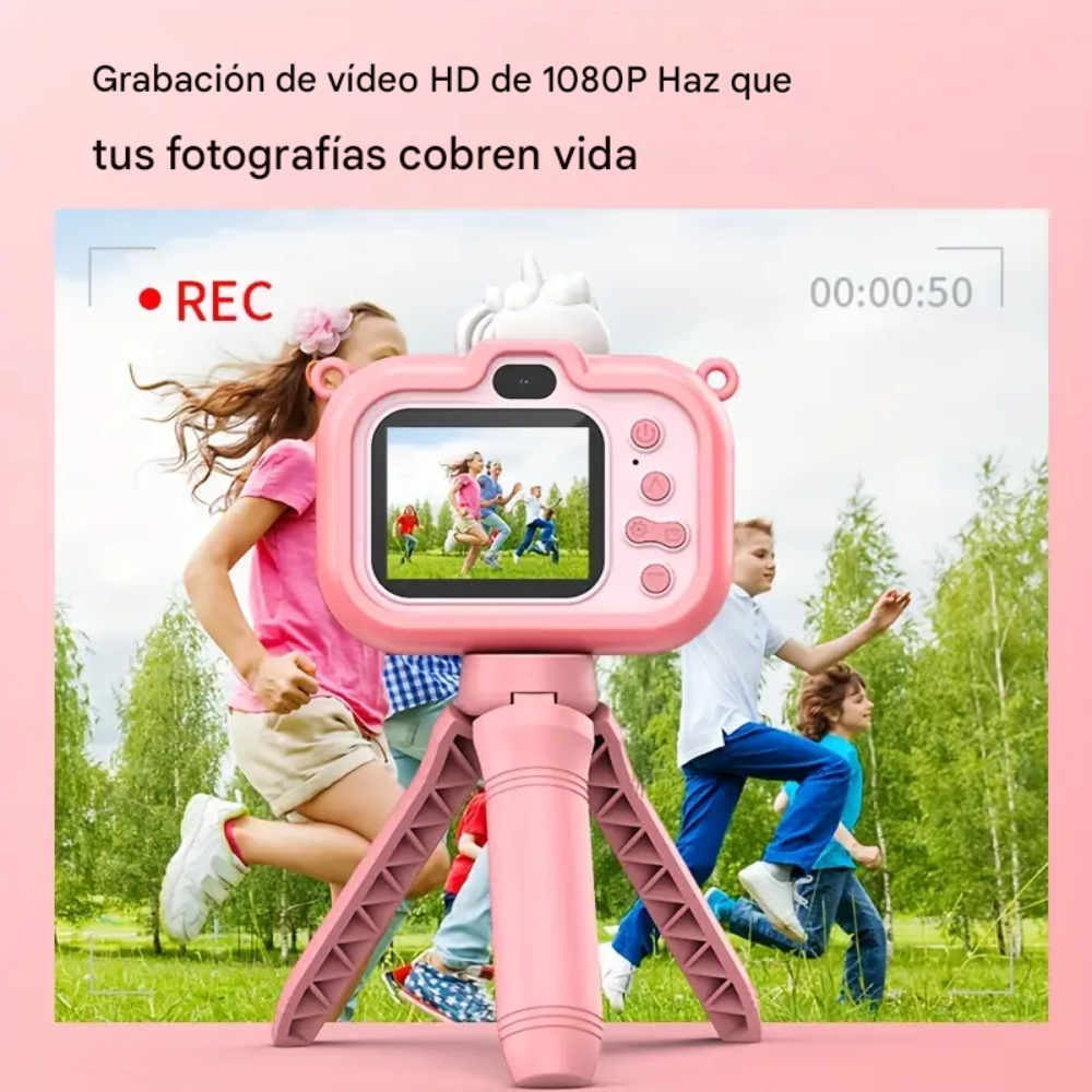 Camara Digital Niños Recargable Juegos Tripode Pantalla Ips Rosa
